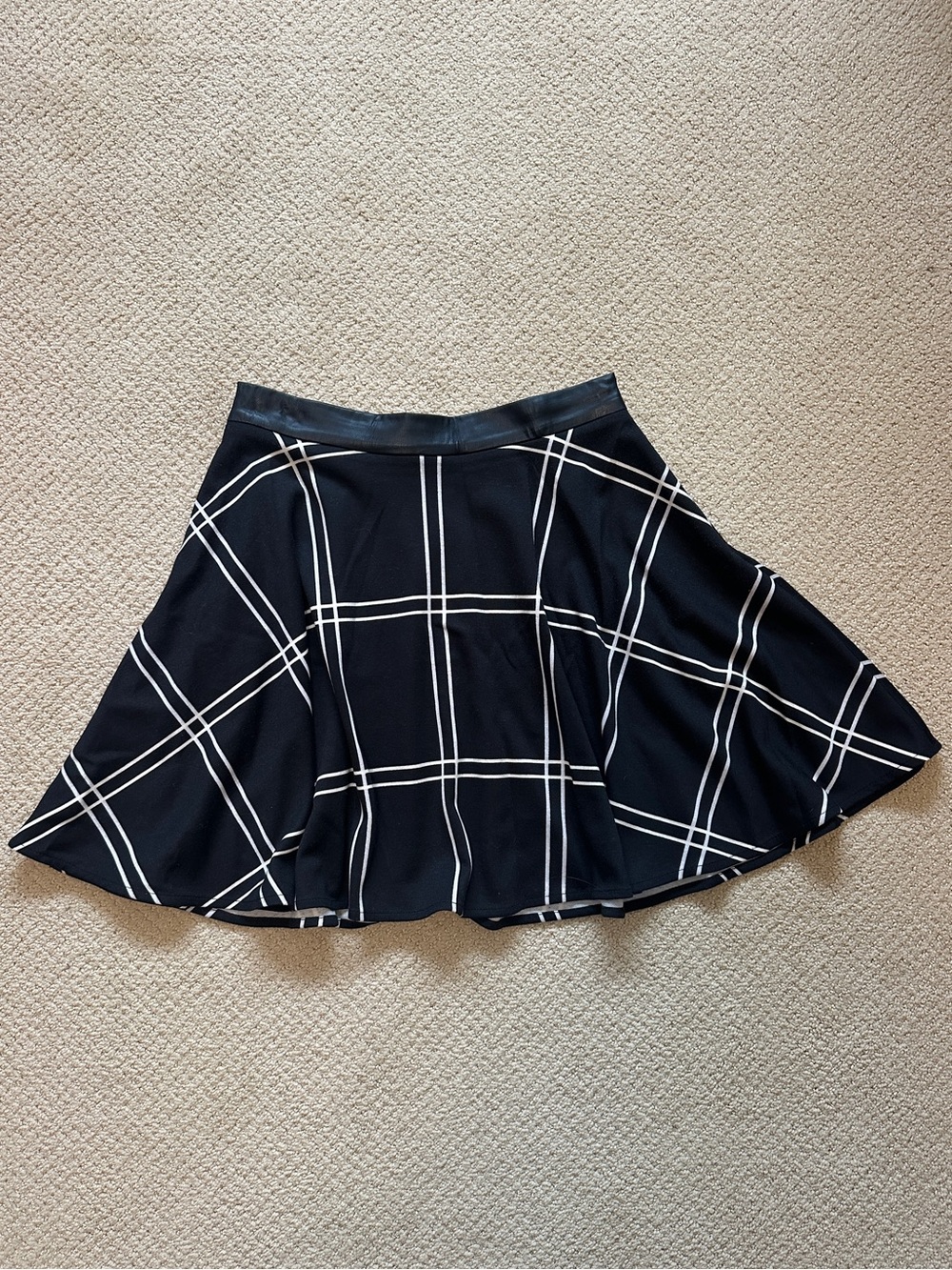 Saks Fifth Avenue RED Black and White Windowpane Flare Skirt with Faux Leather